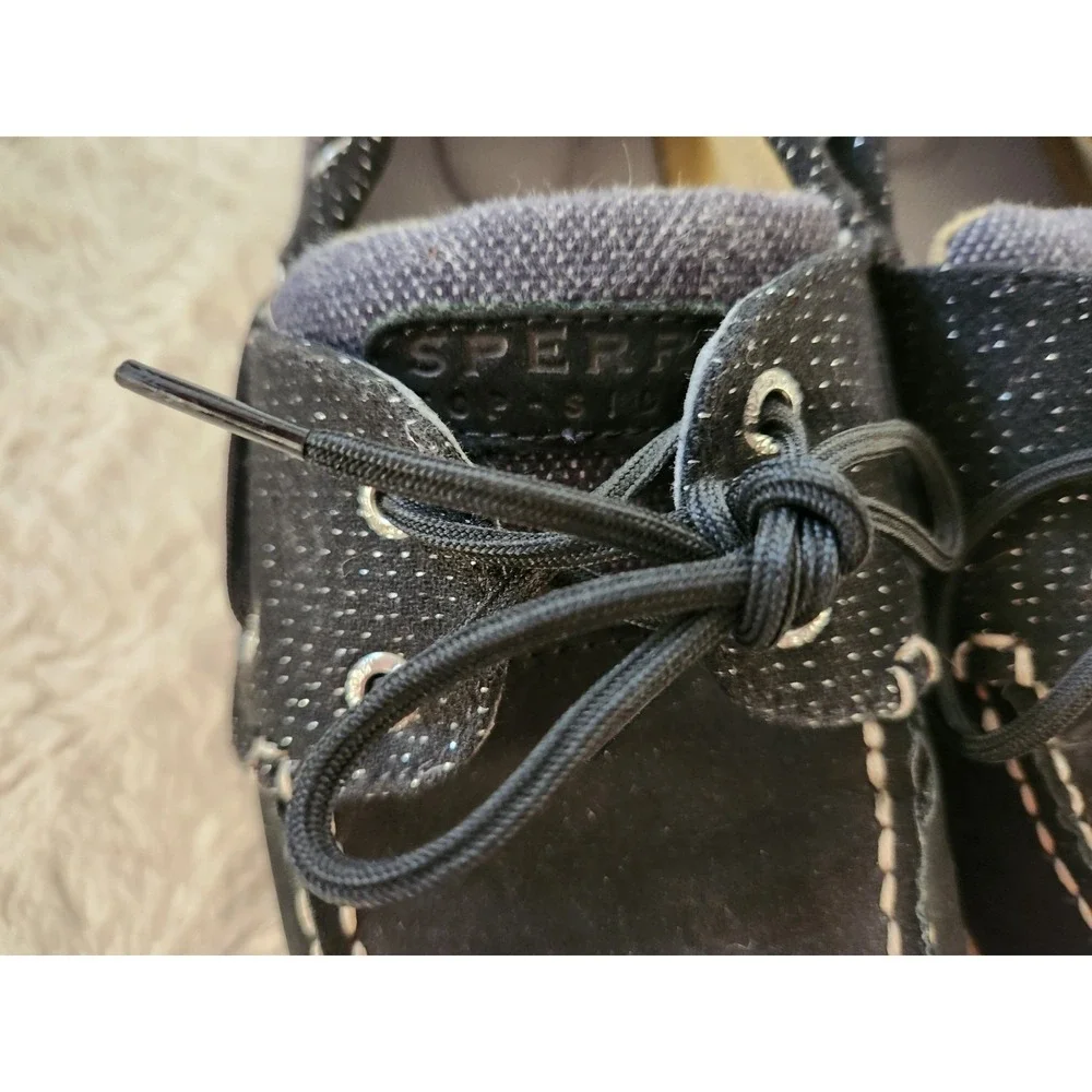 Sperry Boat Shoes Black And Glitter Slip On Tie Womens‎ 8.5M STS92457
